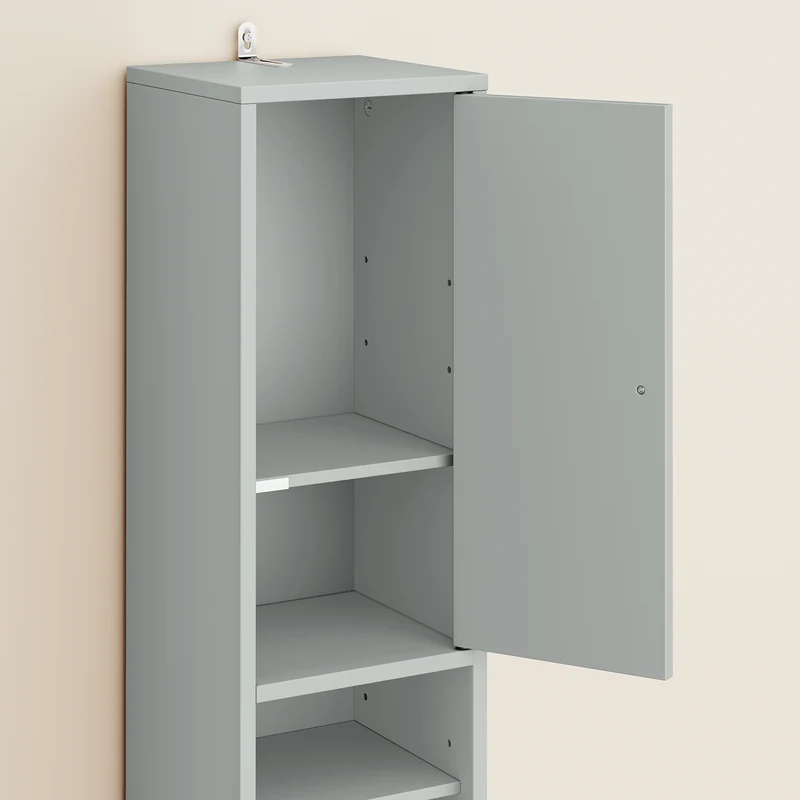SoBuy BZR34-II-HG Kapea 20 cm Kylpyhuonekaappi – Vetolaatikolla ja Säädettävillä Hyllyillä | Kapea Säilytyskaappi WC:hen ja Pieniin Tilohin, Harmaa, 20×20×180 cm