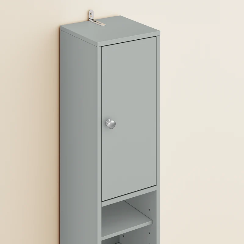 SoBuy BZR34-II-HG Kapea 20 cm Kylpyhuonekaappi – Vetolaatikolla ja Säädettävillä Hyllyillä | Kapea Säilytyskaappi WC:hen ja Pieniin Tilohin, Harmaa, 20×20×180 cm