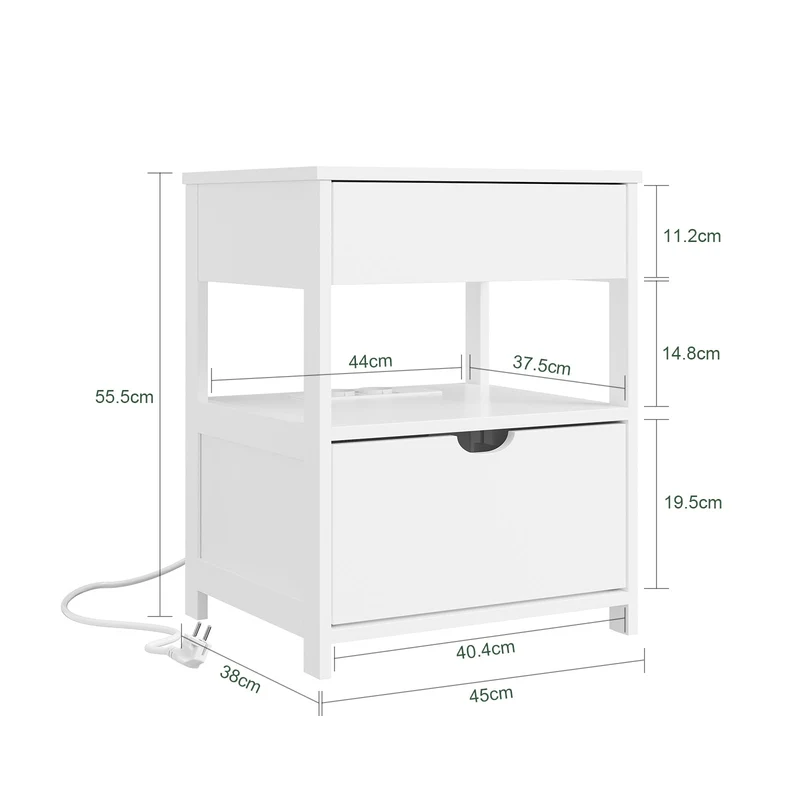SoBuy Nachttisch mit 4-in-1 Ladefunktion Weiß 45x38x55,5 cm FRG258-II-E-W