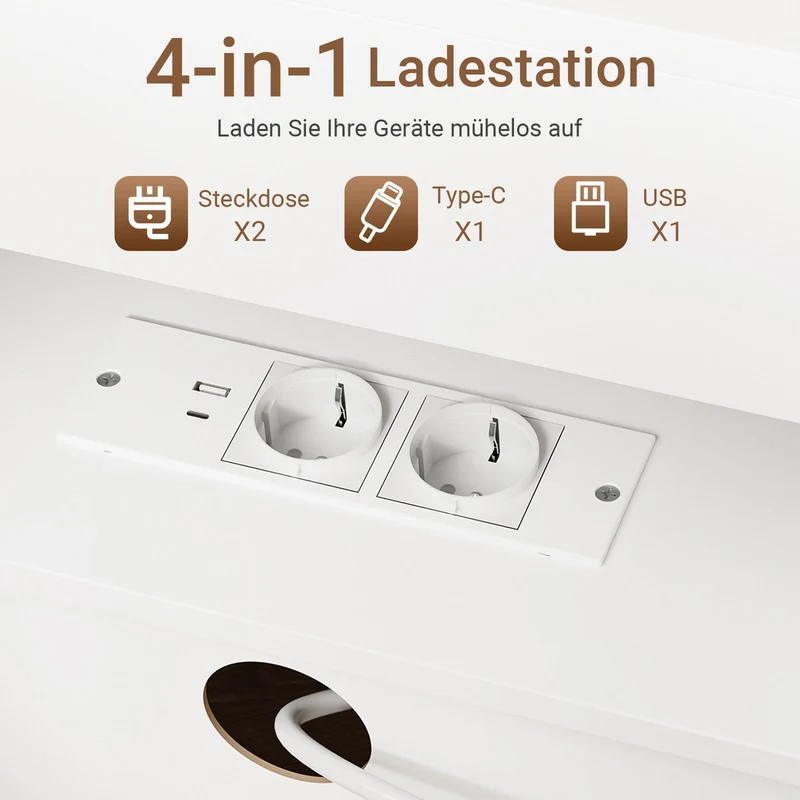 SoBuy Nachttisch mit 4-in-1 Ladefunktion Weiß 45x38x55,5 cm FRG258-II-E-W
