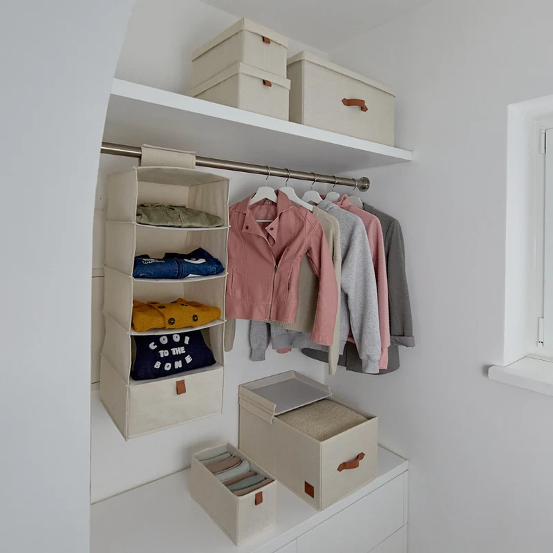 PREMIUM Aufbewahrungsboxen mit Deckel Beige - Set 5 Stk.