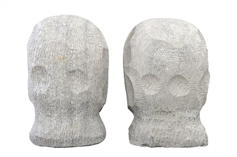 Casa Padrino Luxus Deko Skulptur Kopf Sandfarben 39 x 39 x H. 63 cm - Monumentaler Kopf aus massivem Sandstein - Luxus Deko Accessoires