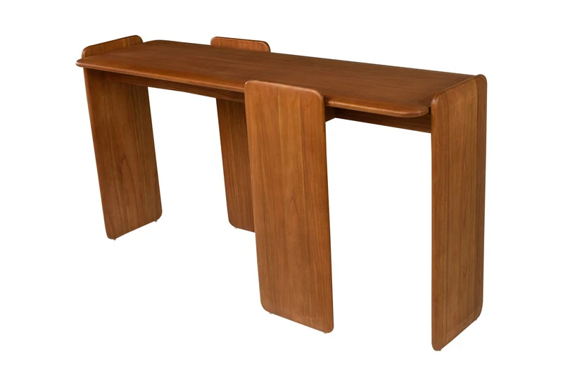Casa Padrino Luxus Konsole Braun 155 x 50 x H. 80 cm - Massivholz Konsolentisch im warmen Bernsteinton mit weich gerundeten Formen - Luxus Möbel