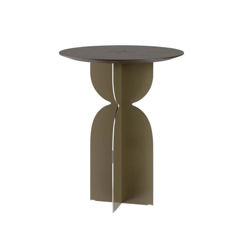 Casa Padrino Luxus Beistelltisch Braun / Bronzefarben Ø 50 x H. 60 cm - Runder Beistelltisch mit Platte in dunkelbraunem Eichenfurnier und gebürstetem Edelstahl Fuß - Luxus Möbel