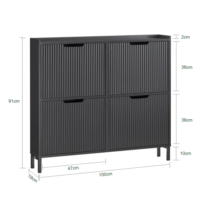 SoBuy FSR177-L-SCH Kapea Kenkäkaappi 4 Ovella – 100 × 19 × 91 cm, Tummanharmaa