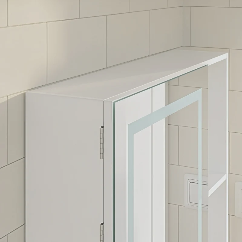 SoBuy | Szafka lustrzana do łazienki z oświetleniem LED | Szafka z lustrem i gniazdkiem | Wisząca szafka łazienkowa 1-drzwiowa biała | 60×15.5×60 cm | Nośność 25 kg | BZR239-E-W