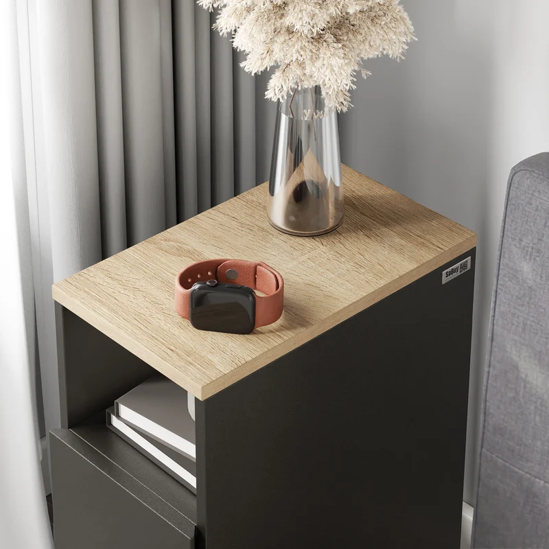 Vorverkauf | SoBuy Nachttisch schmal 20cm breit mit 2 Schubladen | Beistelltisch Schwarz 60x35cm FBT149-SCH