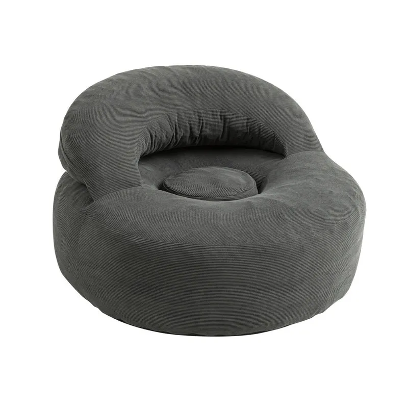 SoBuy | Nowoczesny fotel wypoczynkowy sztruksowy z pufą | Fotel kokon z podnóżkiem do salonu | 110×125×65 cm | Nośność 113 kg | FST100-DG