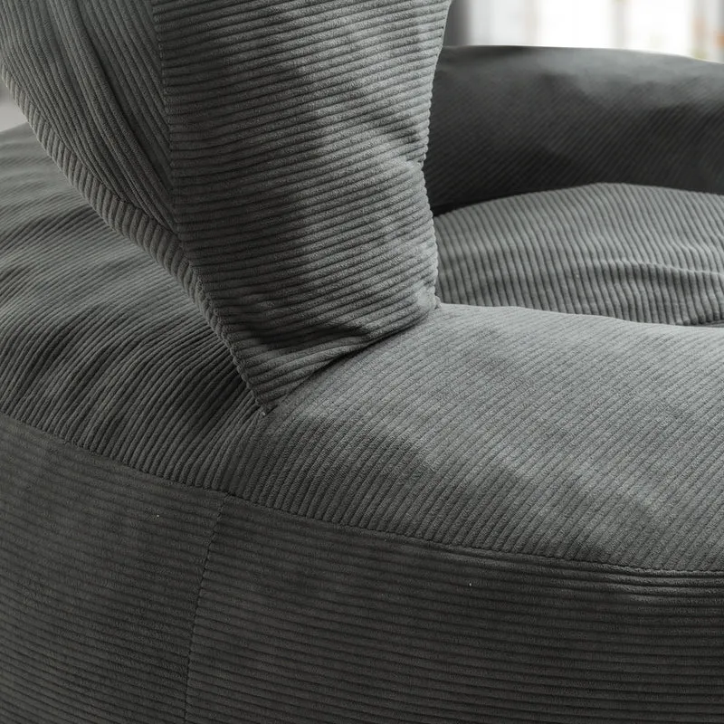 SoBuy | Nowoczesny fotel wypoczynkowy sztruksowy z pufą | Fotel kokon z podnóżkiem do salonu | 110×125×65 cm | Nośność 113 kg | FST100-DG