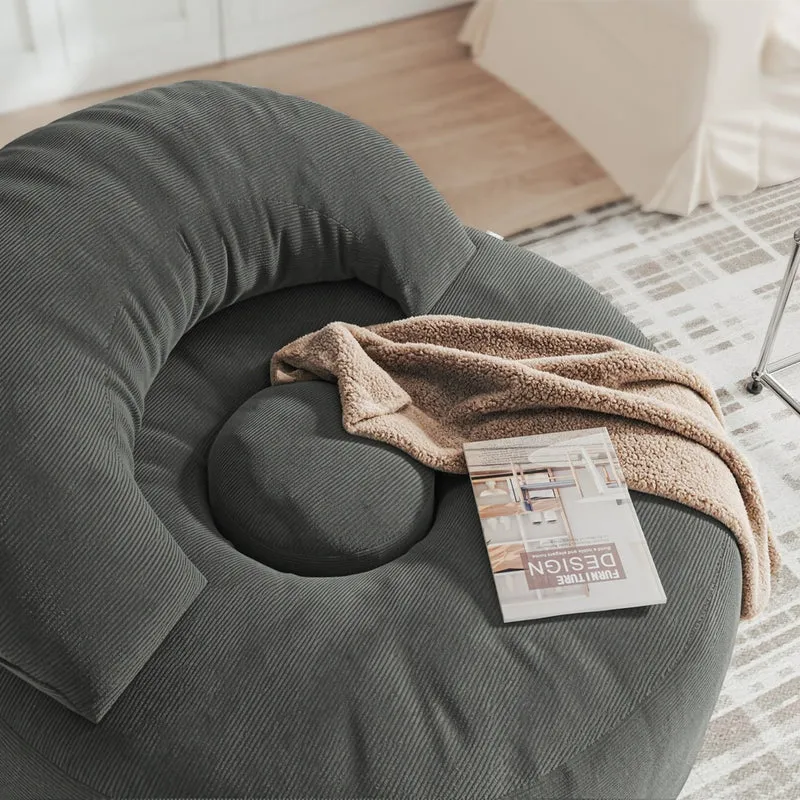 SoBuy | Nowoczesny fotel wypoczynkowy sztruksowy z pufą | Fotel kokon z podnóżkiem do salonu | 110×125×65 cm | Nośność 113 kg | FST100-DG