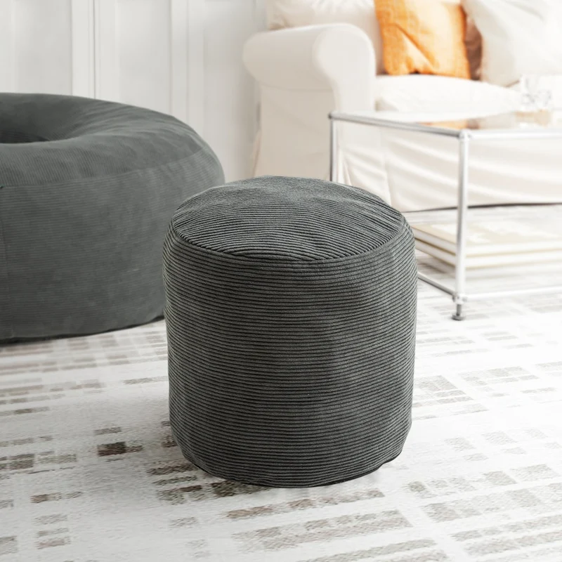 SoBuy | Nowoczesny fotel wypoczynkowy sztruksowy z pufą | Fotel kokon z podnóżkiem do salonu | 110×125×65 cm | Nośność 113 kg | FST100-DG