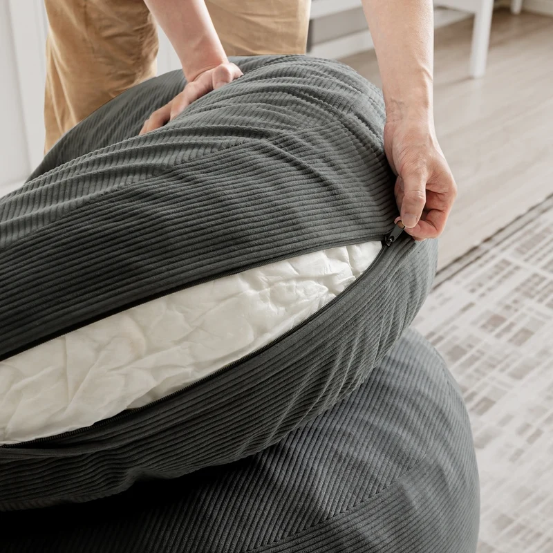 SoBuy | Nowoczesny fotel wypoczynkowy sztruksowy z pufą | Fotel kokon z podnóżkiem do salonu | 110×125×65 cm | Nośność 113 kg | FST100-DG