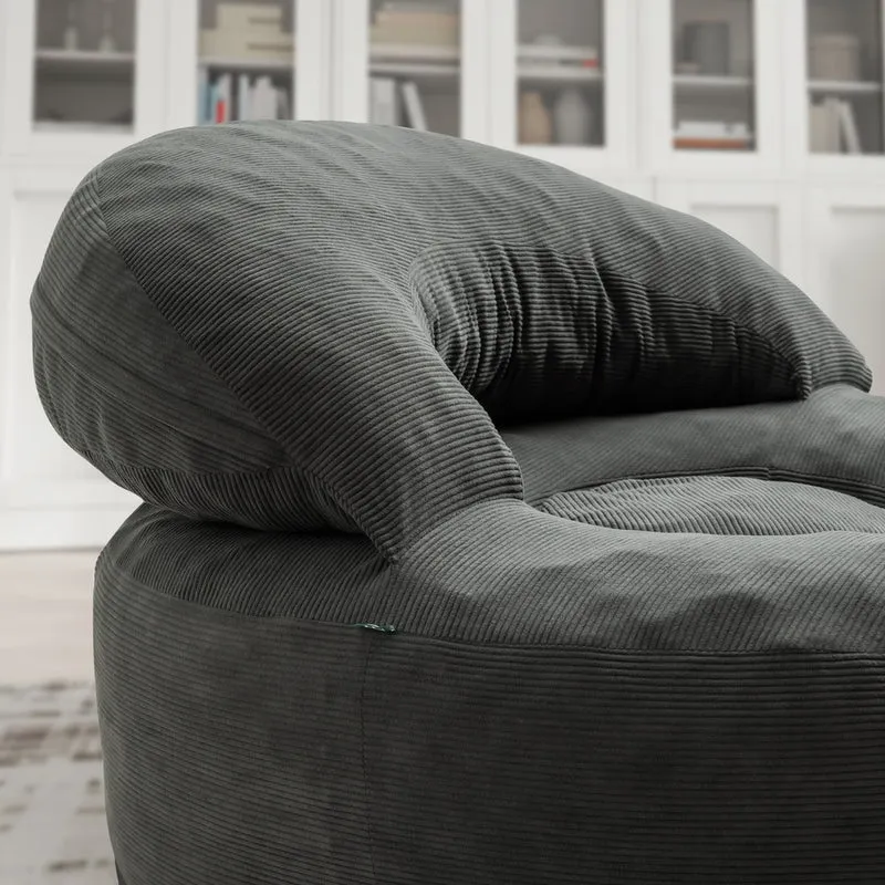 SoBuy | Nowoczesny fotel wypoczynkowy sztruksowy z pufą | Fotel kokon z podnóżkiem do salonu | 110×125×65 cm | Nośność 113 kg | FST100-DG