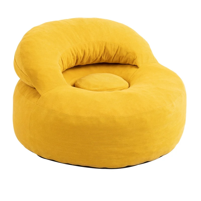 SoBuy | Fotel wypoczynkowy z podnóżkiem | Sztruksowy fotel do salonu | Żółty fotel worek z oparciem | 110×125×65 cm | Nośność 113 kg | FST100-Y