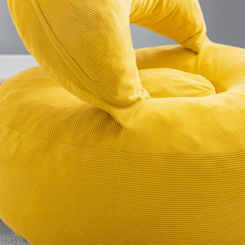 SoBuy | Fotel wypoczynkowy z podnóżkiem | Sztruksowy fotel do salonu | Żółty fotel worek z oparciem | 110×125×65 cm | Nośność 113 kg | FST100-Y