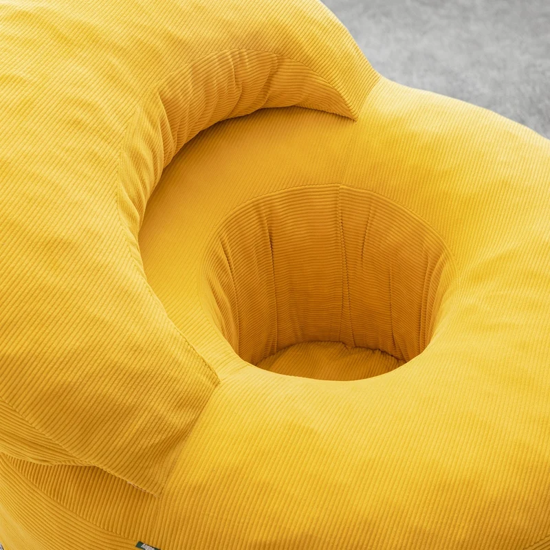 SoBuy | Fotel wypoczynkowy z podnóżkiem | Sztruksowy fotel do salonu | Żółty fotel worek z oparciem | 110×125×65 cm | Nośność 113 kg | FST100-Y