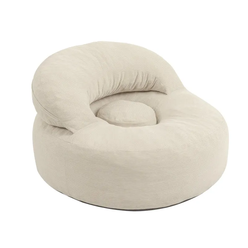 SoBuy | Fotel Wypoczynkowy Rozkładany ze Sztruksu do Salonu + Pufa Podnóżek | Beżowy Kremowy | 110×125×65 cm | Nośność 113 kg | FST100-MI