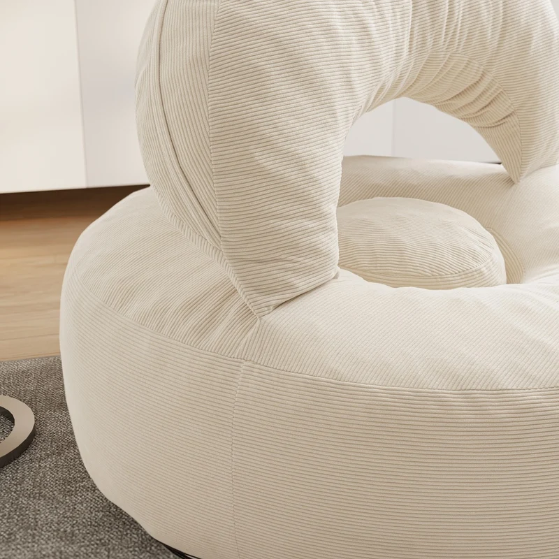 SoBuy | Fotel Wypoczynkowy Rozkładany ze Sztruksu do Salonu + Pufa Podnóżek | Beżowy Kremowy | 110×125×65 cm | Nośność 113 kg | FST100-MI
