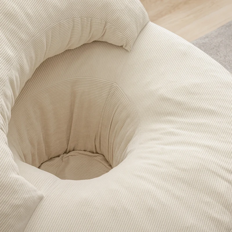SoBuy | Fotel Wypoczynkowy Rozkładany ze Sztruksu do Salonu + Pufa Podnóżek | Beżowy Kremowy | 110×125×65 cm | Nośność 113 kg | FST100-MI