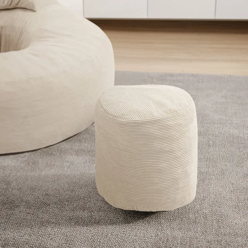 SoBuy | Fotel Wypoczynkowy Rozkładany ze Sztruksu do Salonu + Pufa Podnóżek | Beżowy Kremowy | 110×125×65 cm | Nośność 113 kg | FST100-MI