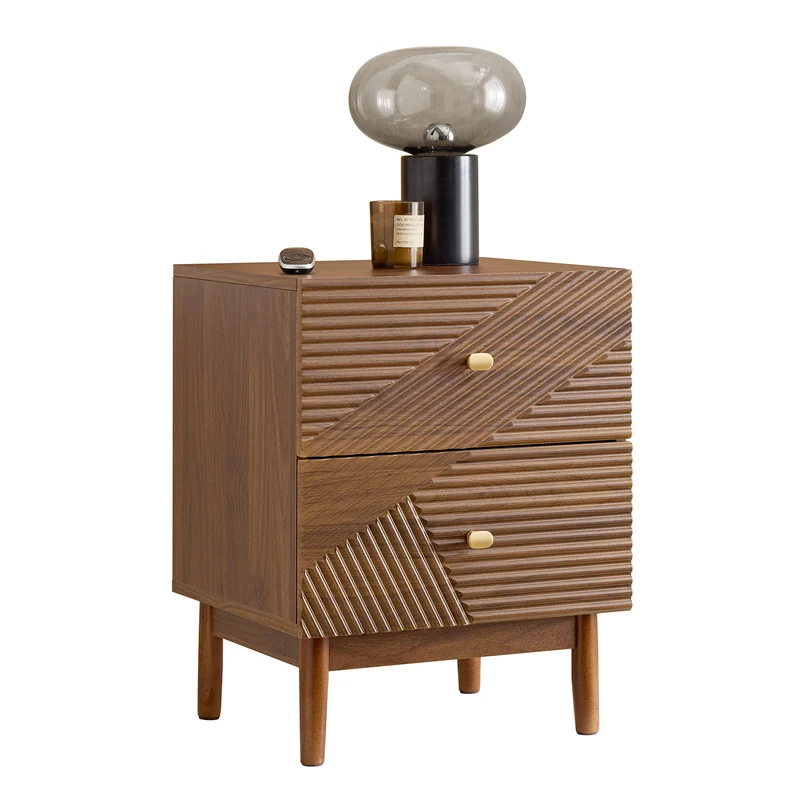 SoBuy FBT170-N Vintage Stolik Nocny z 2 Szufladami, Drewniana Szafka Nocna z Nóżkami z Drewna Kauczukowego, Retro Stoliki do Sypialni, Salonu lub Biura, Brązowy, S45 × G40 × W58 cm