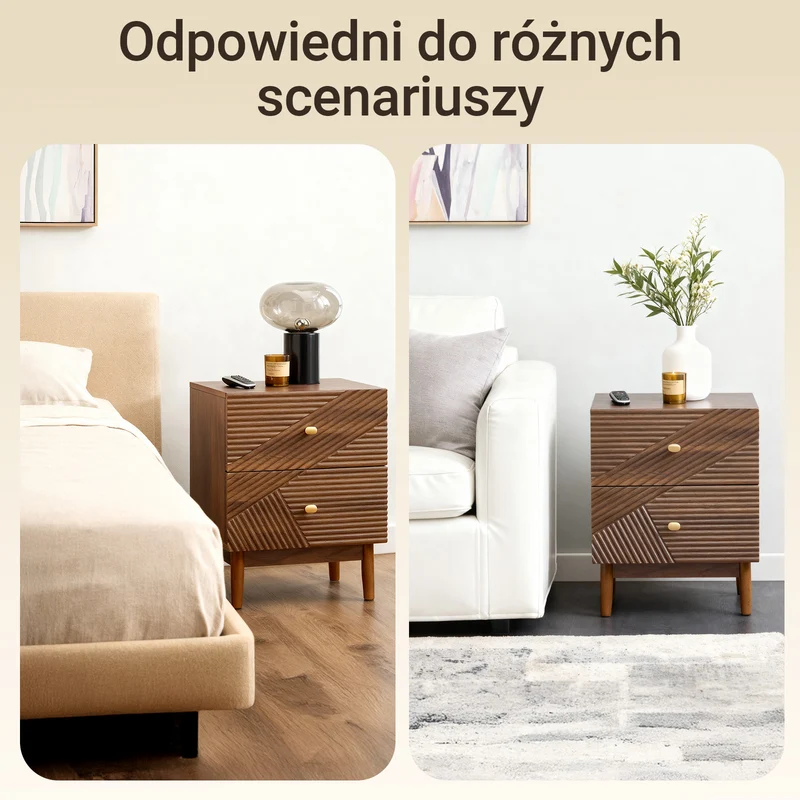 SoBuy FBT170-N Vintage Stolik Nocny z 2 Szufladami, Drewniana Szafka Nocna z Nóżkami z Drewna Kauczukowego, Retro Stoliki do Sypialni, Salonu lub Biura, Brązowy, S45 × G40 × W58 cm