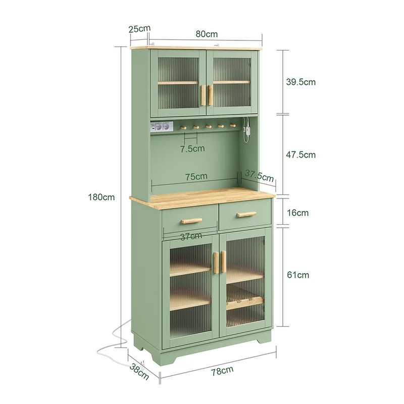 SoBuy | Hochschrank Küchenschrank freistehend Grün | FSB108-E-GR