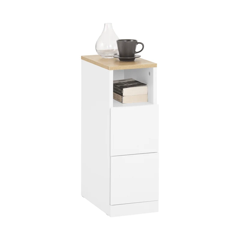 SoBuy FBT149-WN Kapea Yöpöytä 2 Vetolaatikolla ja Avohyllylle – Valkoinen, 20 × 35 × 60 cm
