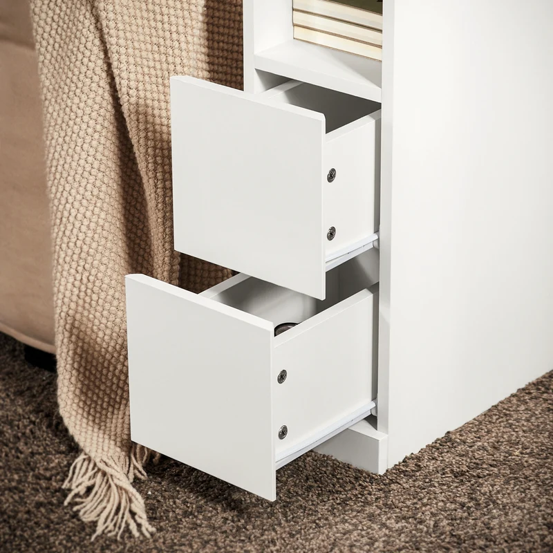 SoBuy FBT149-WN Kapea Yöpöytä 2 Vetolaatikolla ja Avohyllylle – Valkoinen, 20 × 35 × 60 cm