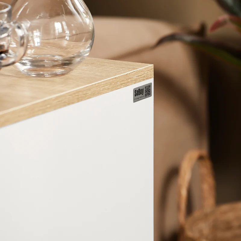 SoBuy FBT149-WN Kapea Yöpöytä 2 Vetolaatikolla ja Avohyllylle – Valkoinen, 20 × 35 × 60 cm