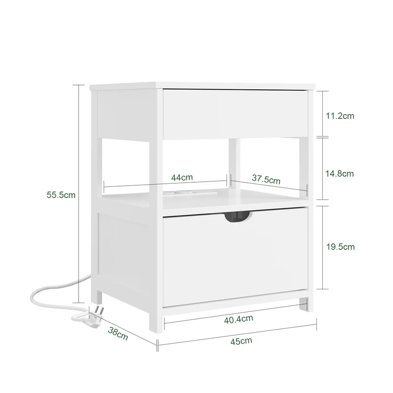 SoBuy Nachttisch mit 4-in-1 Ladefunktion Weiß 45x38x55,5 cm FRG258-II-E-W