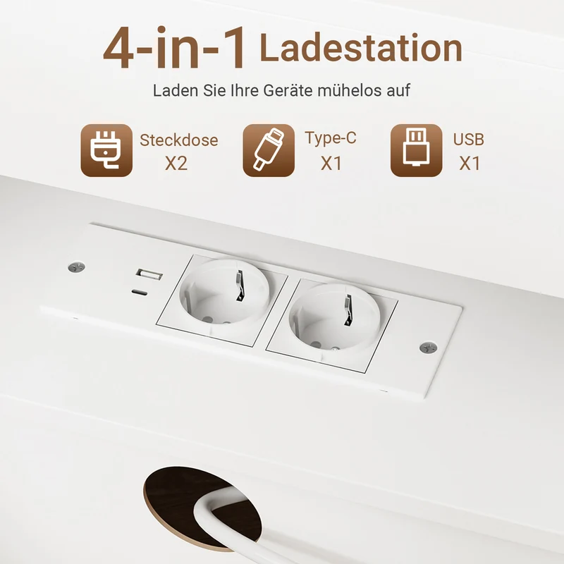 SoBuy Nachttisch mit 4-in-1 Ladefunktion Weiß 45x38x55,5 cm FRG258-II-E-W