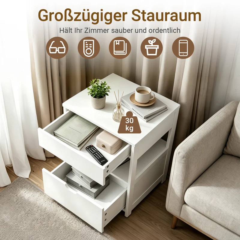 SoBuy Nachttisch mit 4-in-1 Ladefunktion Weiß 45x38x55,5 cm FRG258-II-E-W