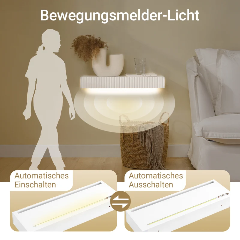 Vorverkauf | SoBuy | Schweberegal | mit Schublade | LED-Bewegungssensor-Licht | Wandschublade Weiß | FHK38-W