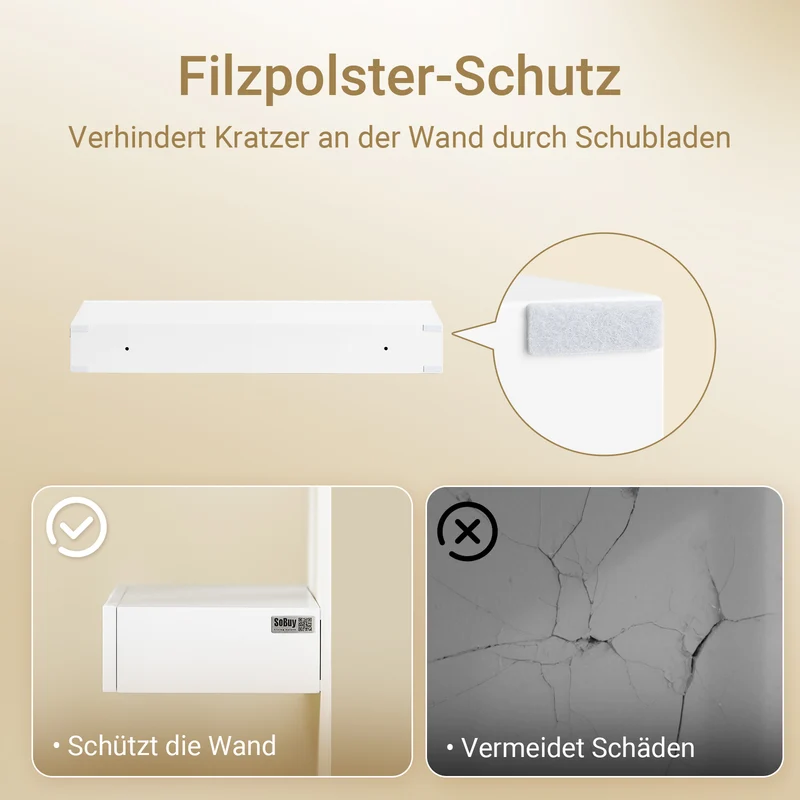 Vorverkauf | SoBuy | Schweberegal | mit Schublade | LED-Bewegungssensor-Licht | Wandschublade Weiß | FHK38-W