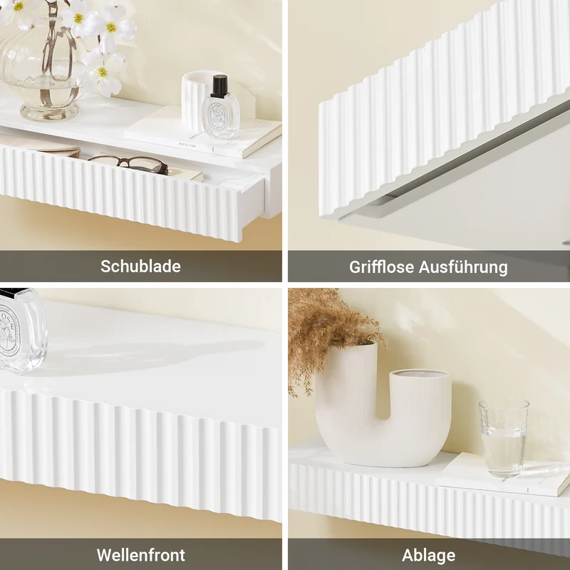 Vorverkauf | SoBuy | Schweberegal | mit Schublade | LED-Bewegungssensor-Licht | Wandschublade Weiß | FHK38-W