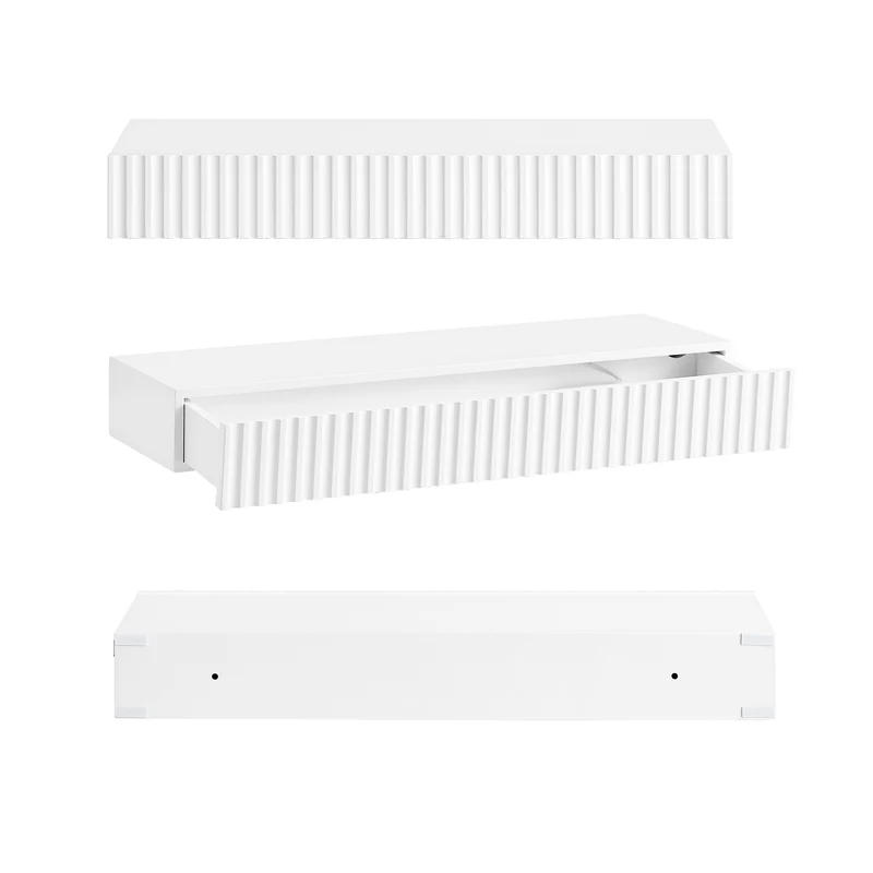 Vorverkauf | SoBuy | Schweberegal | mit Schublade | LED-Bewegungssensor-Licht | Wandschublade Weiß | FHK38-W