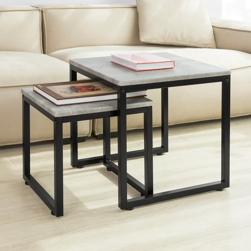 SoBuy | 2 Satztische | Sofatisch | Couchtisch grau | FBT42-HG