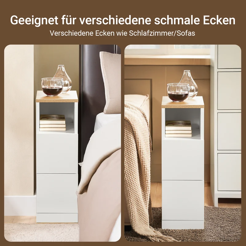 SoBuy Nachttisch schmal Beistelltisch mit 2 Schubladen und Ablage Weiß 20x35x60 cm FBT149-WN