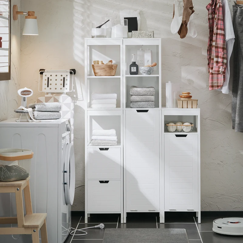 SoBuy Pyykkikaappi Kylpyhuone kaappi Korkea kaappi BZR123-W