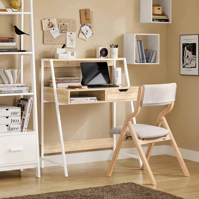 SoBuy Tietokonepöytä lastulevyä ja Metalli Beige FWT63-N
