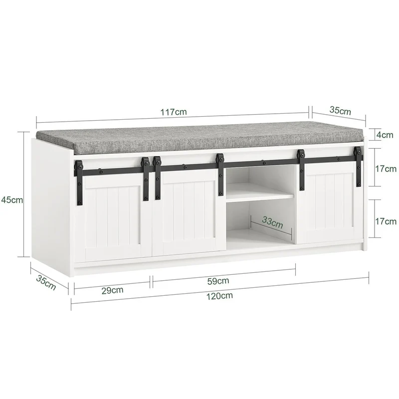 SoBuy FSR133-W Säilytyspenkki Liukuovilla ja Pehmustetulla Istuimella – 120 × 35 × 45 cm, 200 kg, Valkoinen