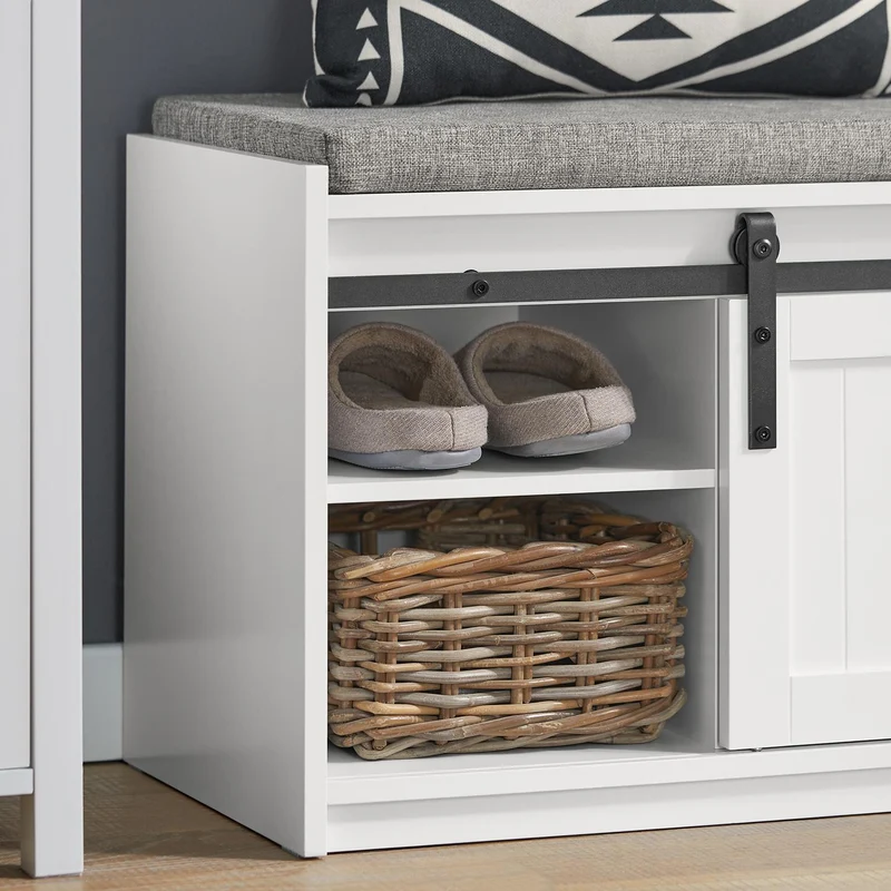 SoBuy FSR133-W Säilytyspenkki Liukuovilla ja Pehmustetulla Istuimella – 120 × 35 × 45 cm, 200 kg, Valkoinen