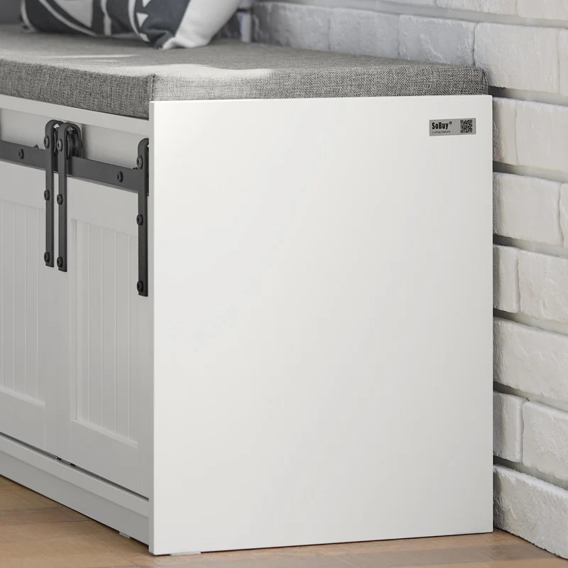 SoBuy FSR133-W Säilytyspenkki Liukuovilla ja Pehmustetulla Istuimella – 120 × 35 × 45 cm, 200 kg, Valkoinen