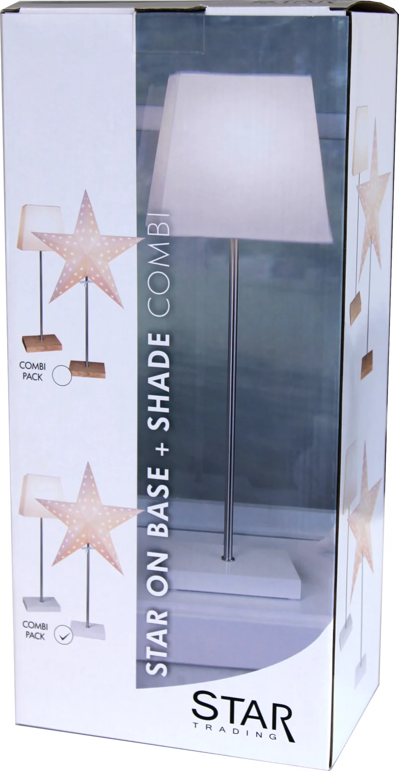 Star Trading Standleuchte "Combi-Pack" Material: Metall/Holz/Papier, Farbe: creme/eiche oder creme/weiß, ca. 65x43 cm (Stern), ca. 52,5x20 cm (Lampe), Vierfarb-Karton