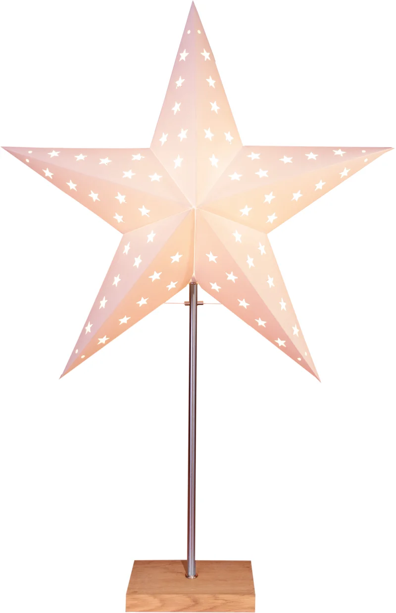 Star Trading Standleuchte "Combi-Pack" Material: Metall/Holz/Papier, Farbe: creme/eiche oder creme/weiß, ca. 65x43 cm (Stern), ca. 52,5x20 cm (Lampe), Vierfarb-Karton