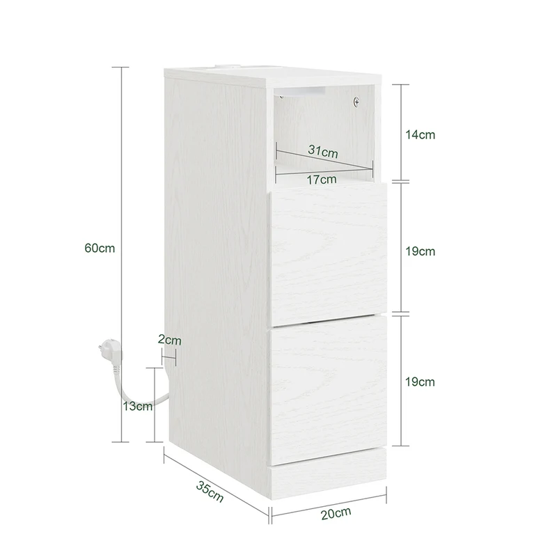 SoBuy Nachttisch schmal 20cm breit mit 2 Schubladen Platzsparender Weiß FBT149-E-WG