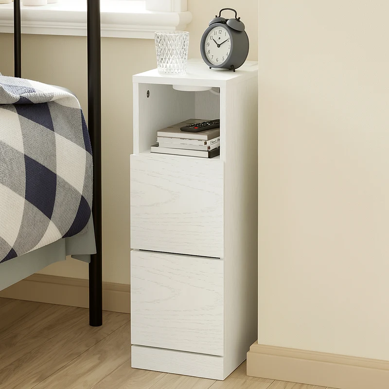 SoBuy Nachttisch schmal 20cm breit mit 2 Schubladen Platzsparender Weiß FBT149-E-WG