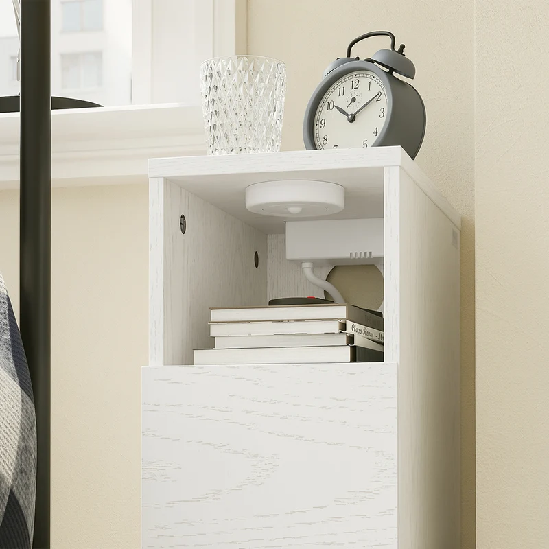 SoBuy Nachttisch schmal 20cm breit mit 2 Schubladen Platzsparender Weiß FBT149-E-WG
