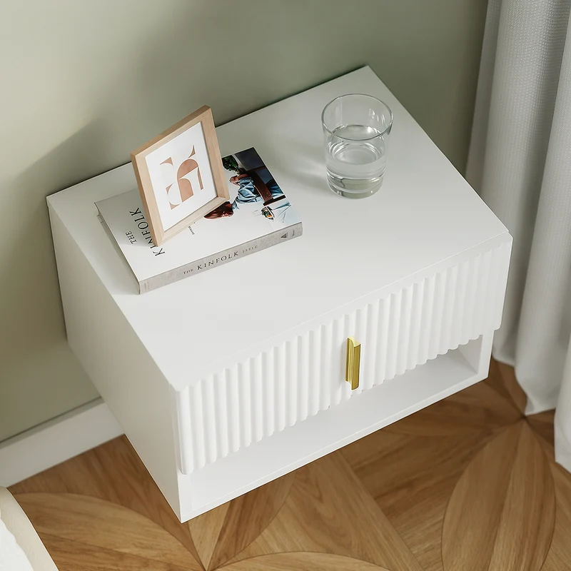 SoBuy Nachttisch hängend mit Sensorlicht und 1 Schublade Weiß FBT176-E-W